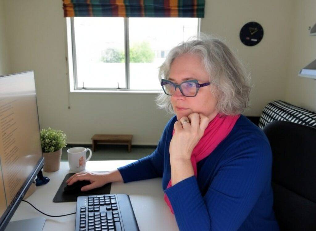 Marjan Crabtree achter computer
